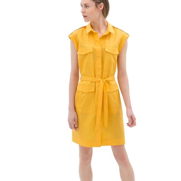 Zara Polplin Dress With Belt Golden Rod Yellow MED - Picture 2 of 8